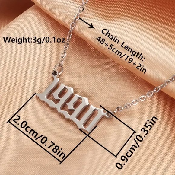 1pc Men's Stainless Steel Birth Year Necklace,1980-2022,As A Gift To Commemorate - Picture 2 of 2